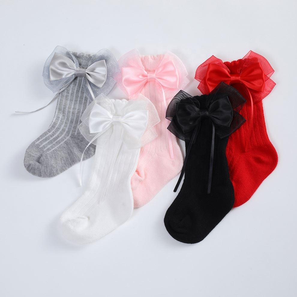 New Spring and Autumn Babies' Socks Spanish Baby Knee-Length Big Bow Dress Socks Solid Color Striped Stockings