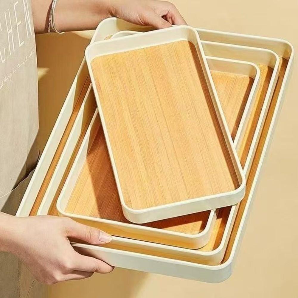Stackable Food Serving Tray Imitation Wood Grain Dessert Fruit Tray Storage Tray  Restaurant Table