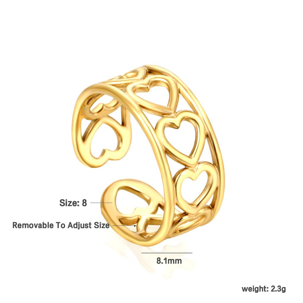 Fashion Hollow Geometric Adjustable Open Ring High-End Gold Tone Ring