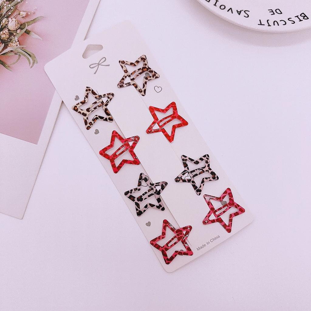 8pcs Leopard Print Hair Clips for Women Girls Geometric Cute Star BB Clips Bangs Hairpins Y2K Clips Headdress Hair Accessories