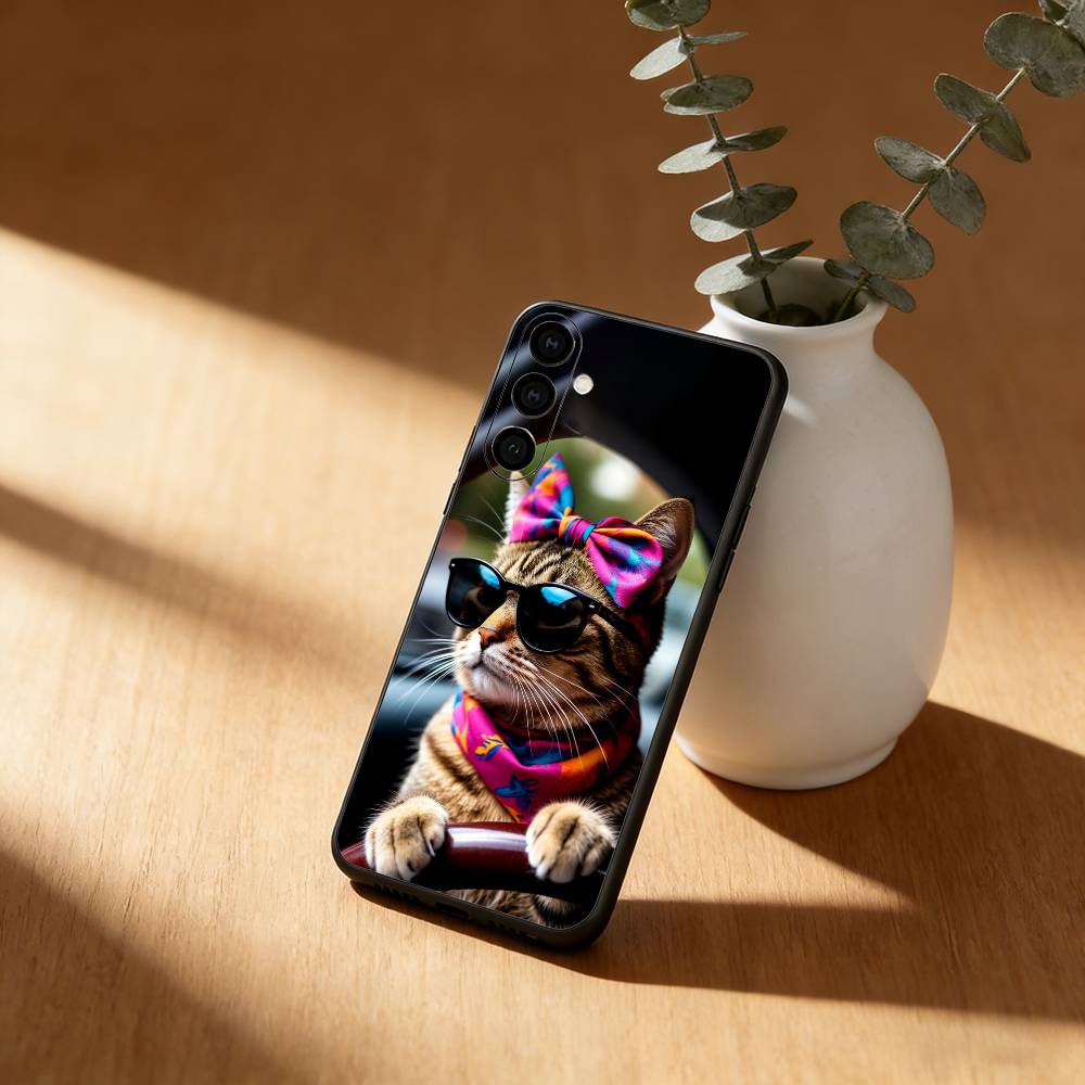 Cute Cool Sunglasses Cat  Phone Case For Samsung Galaxy A91,80,73,72 ,71,53,52,32 ,31,22,21s,20,Soft Black Case