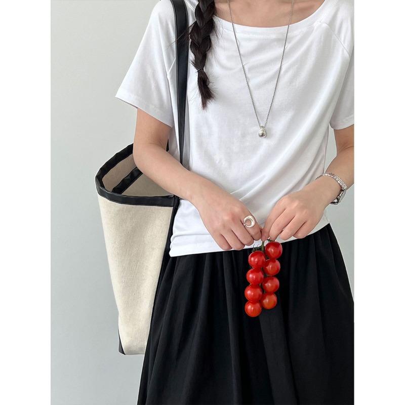 Korean Style ~ Simple Niche Design One-line Off-shoulder Short-sleeved Women s Summer New Style Slanted Collar Loose M белый
