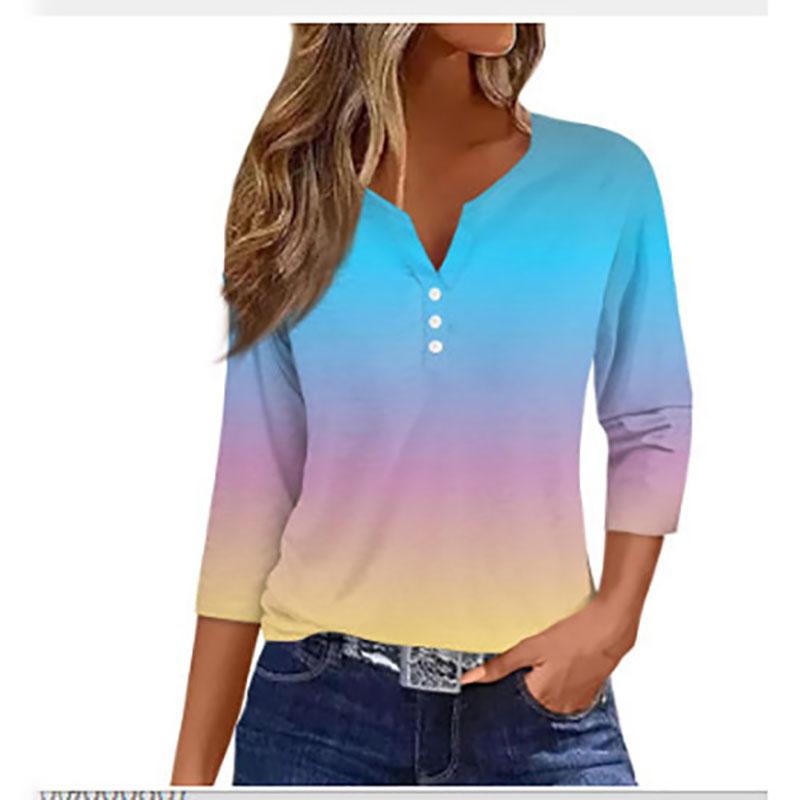 Women's Clothing Summer 2024 Tee Print Button Short Sleeve Daily Weekend Fashion Basic Top Dress Blouses