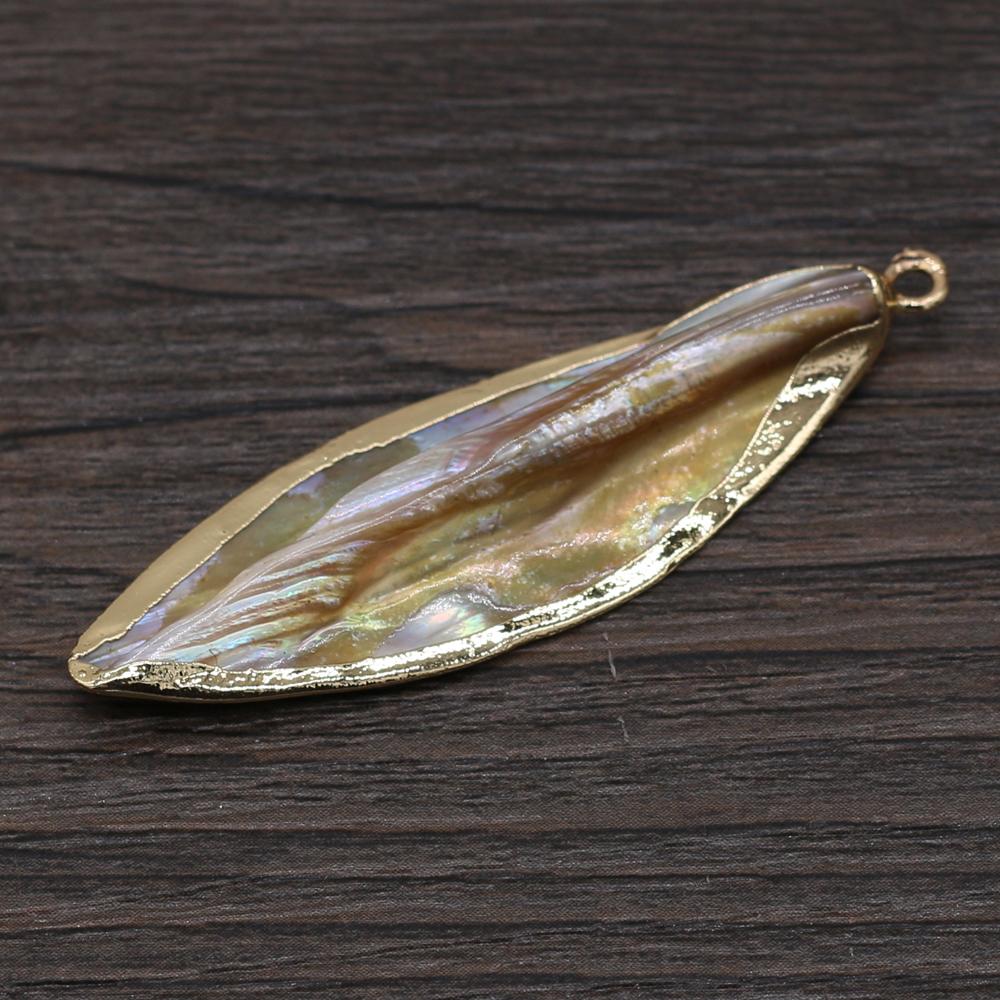 3Pcs, Natural Shell Pendant, Boho Handmade Golden Leaves Charms, for DIY Necklace Accessories, Jewelry Creative Making, Unique Unisex Crafts 1.5×5cm