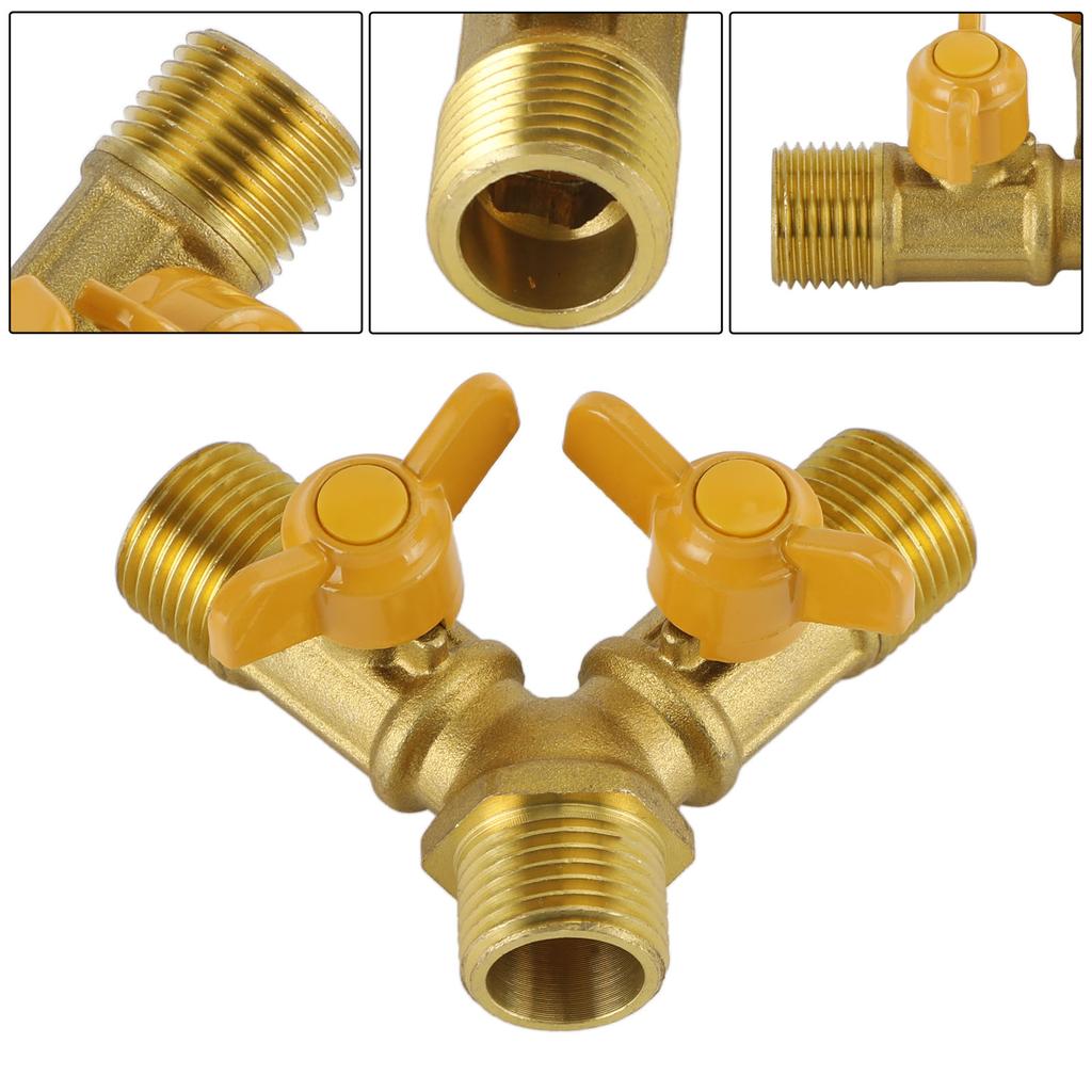 3 Way Shut Off Ball Valve 1/2" Hose Barb 2 Switch Brass Y Shaped Valve