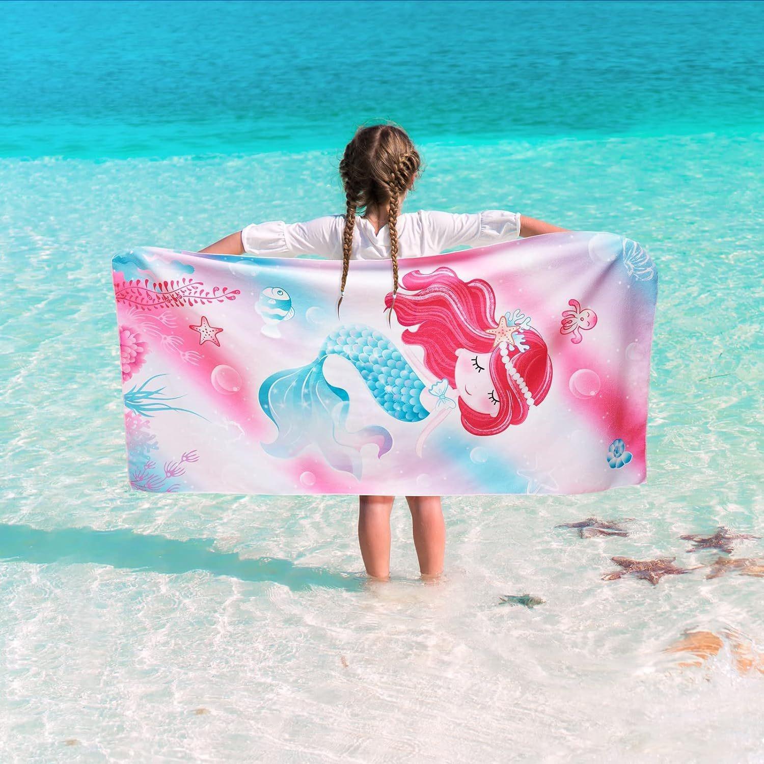 Cute Cartoon Pink Dinosaur Beach Towel Polyester Kids Girls Quick Dry Bath Towel Summer Swimming Pool Vacation Sandproof Blanket 35x75cm&1pc
