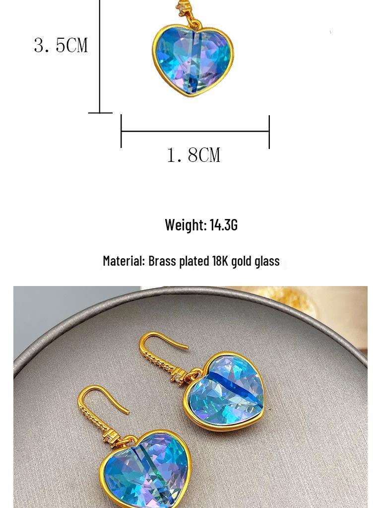 Ocean Blue Heart Crystal Earrings with Inlaid Diamonds & Luxury Ear Hooks