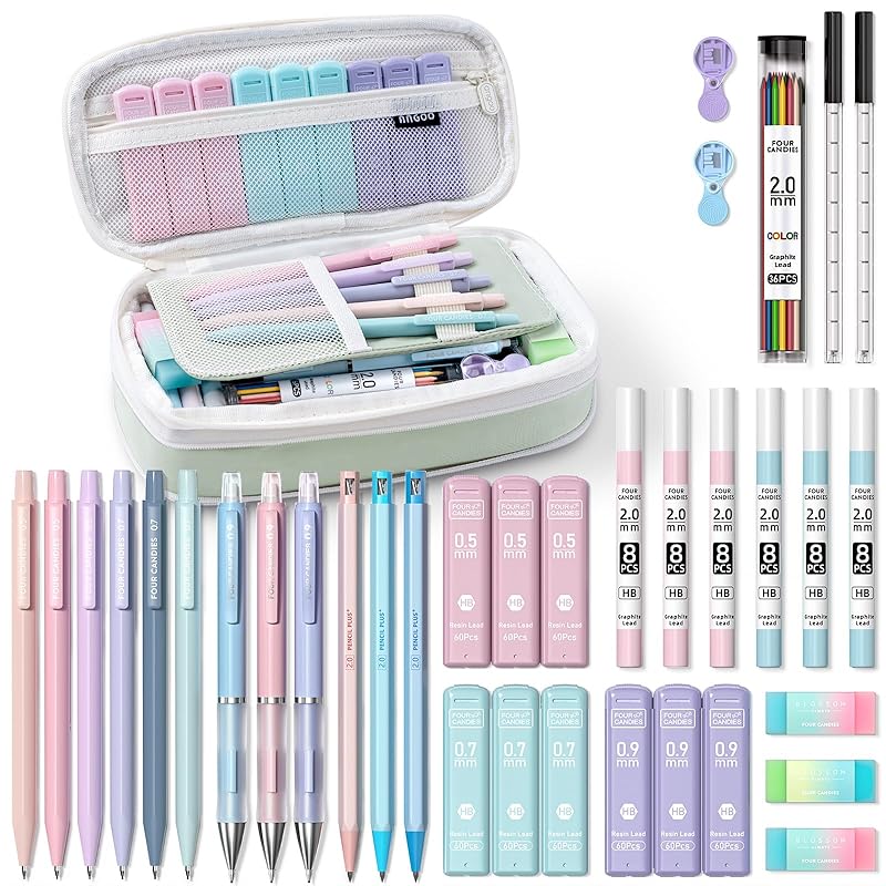 

Four Candies Mechanical pencil and pencil case set green