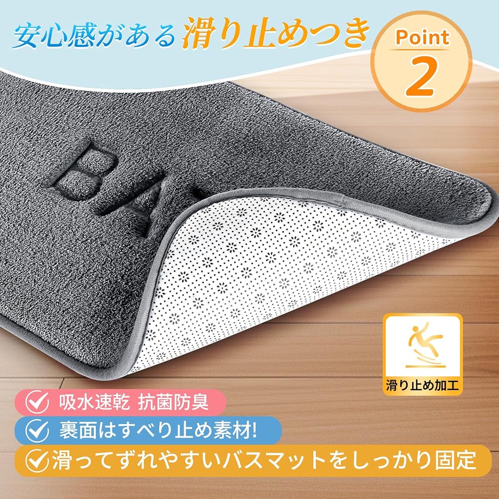 ZPOW Washable Bath Mat Quick-Dry Absorbent Soft Microfiber Hotel Style 40cm x 60cm Gray