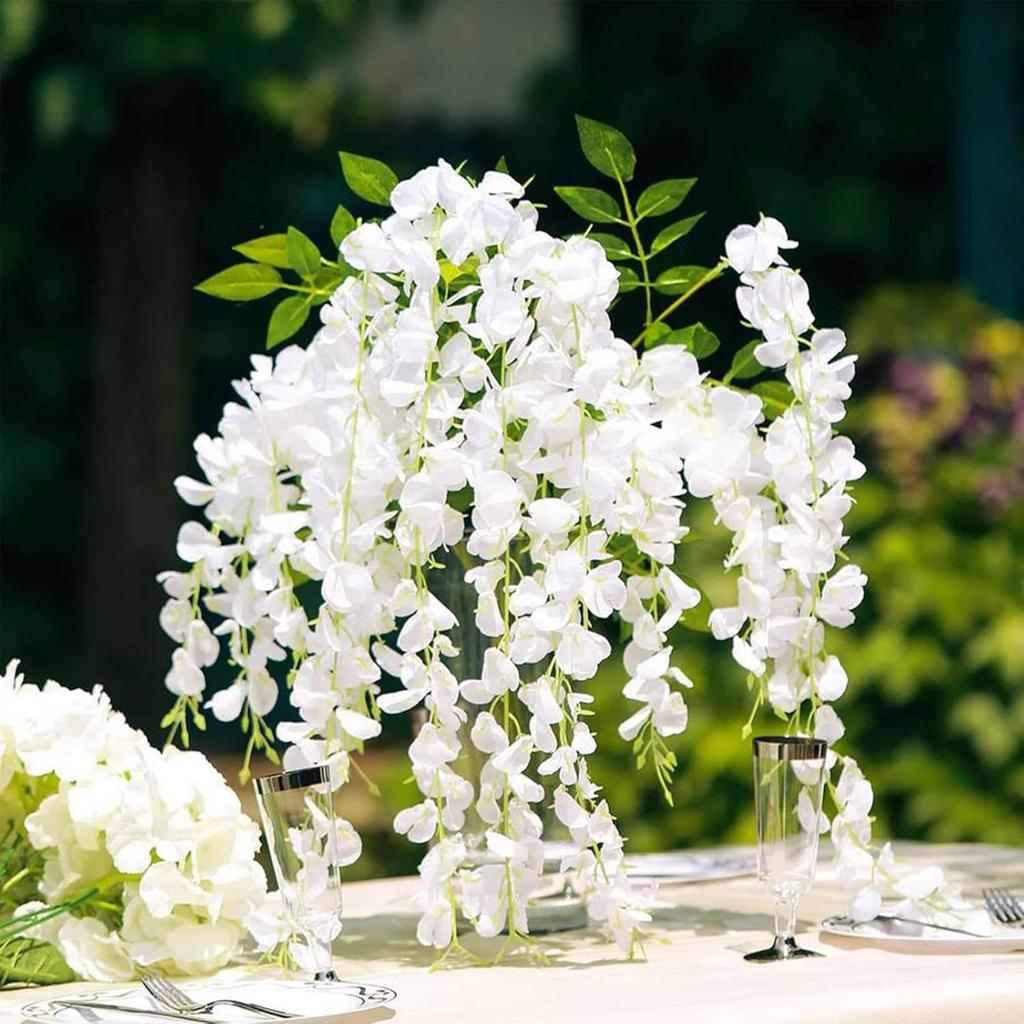 Pack Of 12 Artificial Wisteria Hanging Flowers For Wedding Indoor Outdoor Decoration With Realistic Silk Petals