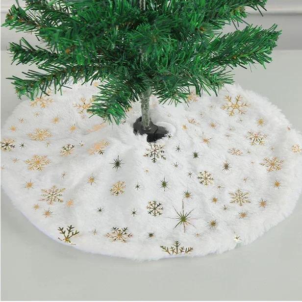 New Christmas Tree Skirt White Snowflakes Plush Xmas Tree Skirts Base Mat Cover Home Decoration Carpet Xmas New Year Decor Gifts