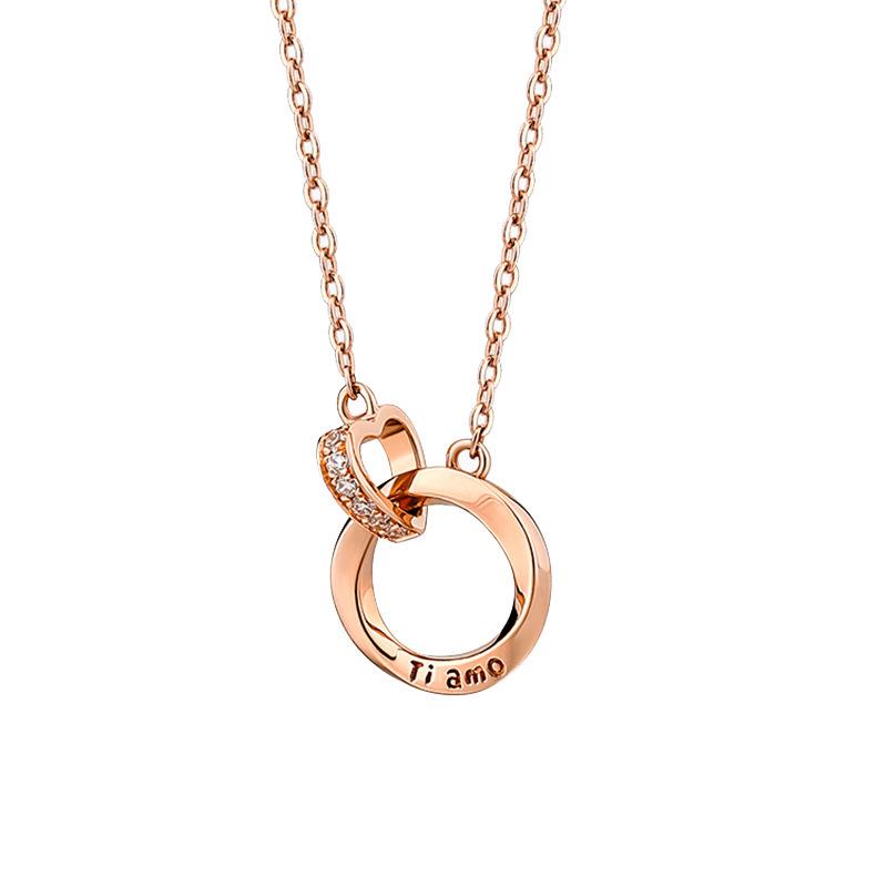 Elegant 2022 Trendy Heart Shaped Double Ring Mobius Necklace for Women in Titanium Steel