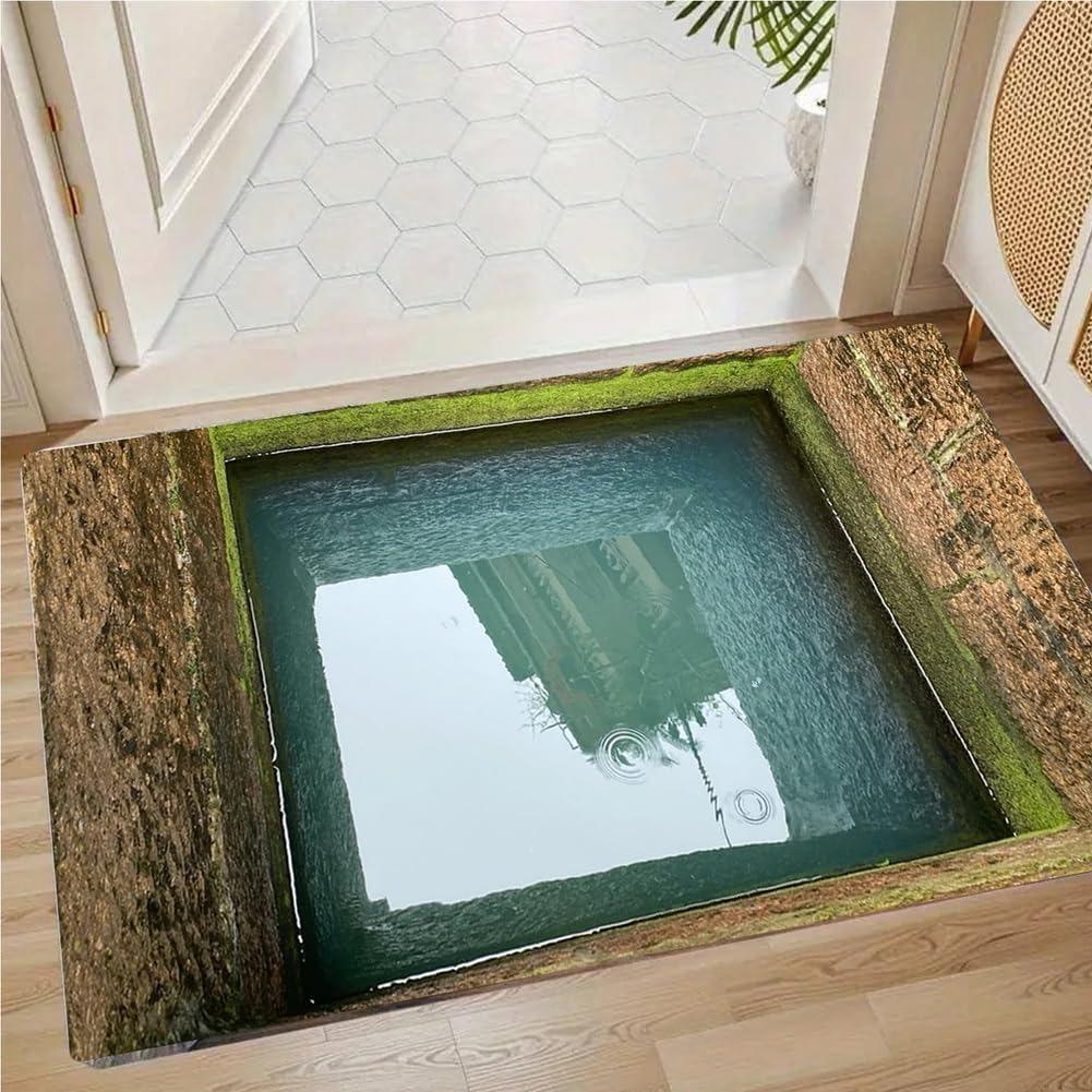 2D Print Crocodile Door Mat Cave Water Design Welcome Entrance Rug Pranks Visual Illusion Soft Non-Slip Doorway Decorative Mat