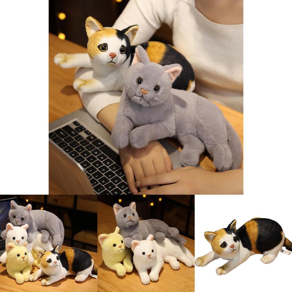 Soft And Cuddly 31cm Grey White Yellow And Three-color Short Plush Cat Doll For Kids' Animal Toy Collection
