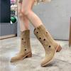 Trendy Women's Boots 2024 Autumn New Retro Hollow Breathable Pointed Suede Versatile Western Women's Boots Zapatos De Mujer
