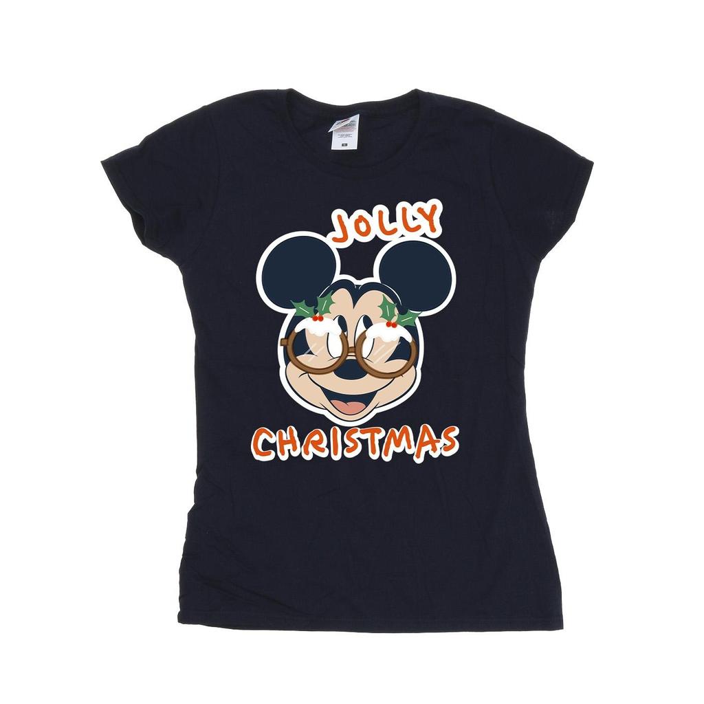 Disney Womens/Ladies Mickey Mouse Jolly Christmas Glasses Cotton T-Shirt