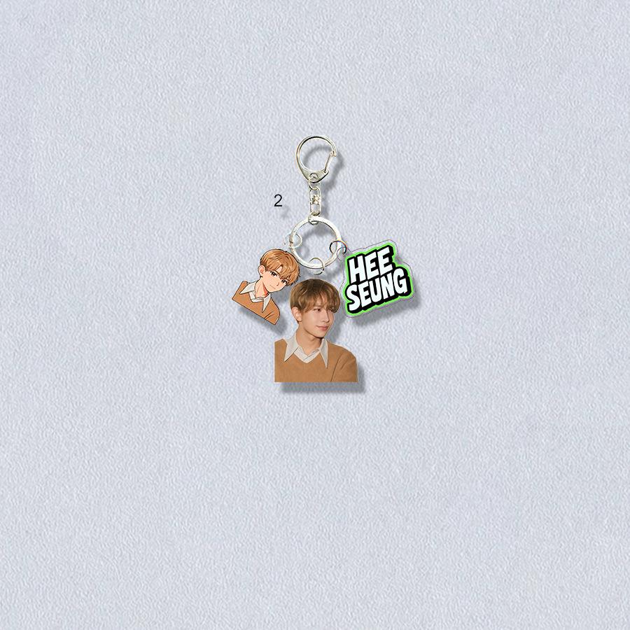 ENHYPEN Triple-Charm Acrylic Keychain, Idol Photo + Matching Cartoon + Nameplate Bag Pendant, Engene Fans Kpop Collectible Accessory
