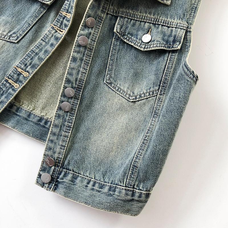 Hong Kong Style Retro Denim Vest Ladies Short Spring and Autumn Korean Version of The Thin Sleeveless Vest Waistcoat Waistcoat