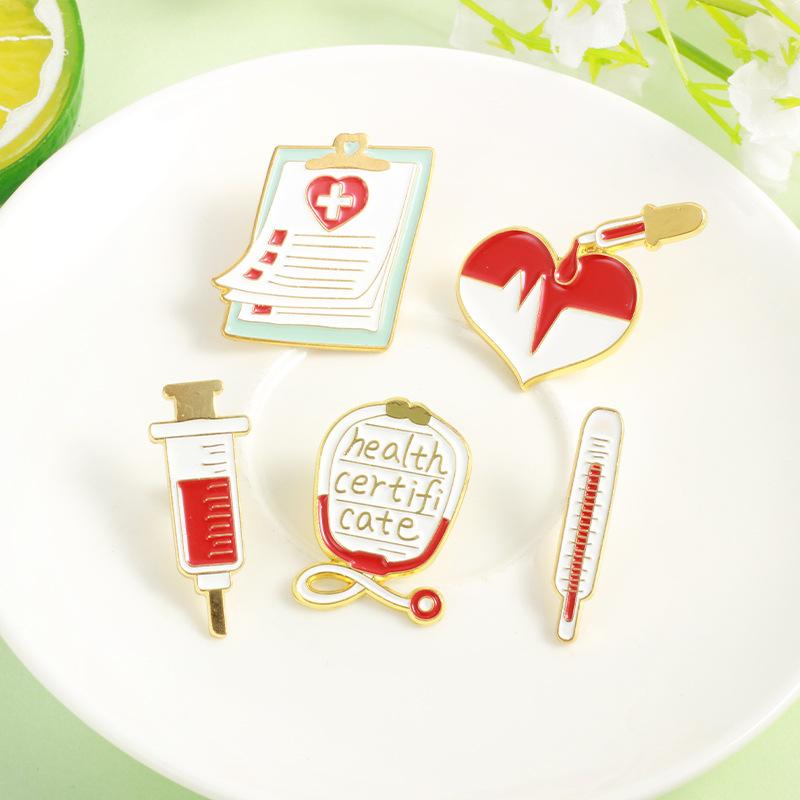 Stethoscope Syringe Thermometer Record Book To Protect Health Brooch Women Cute Coat Lapel Badge Broochs Men'S Metal Pin Button
