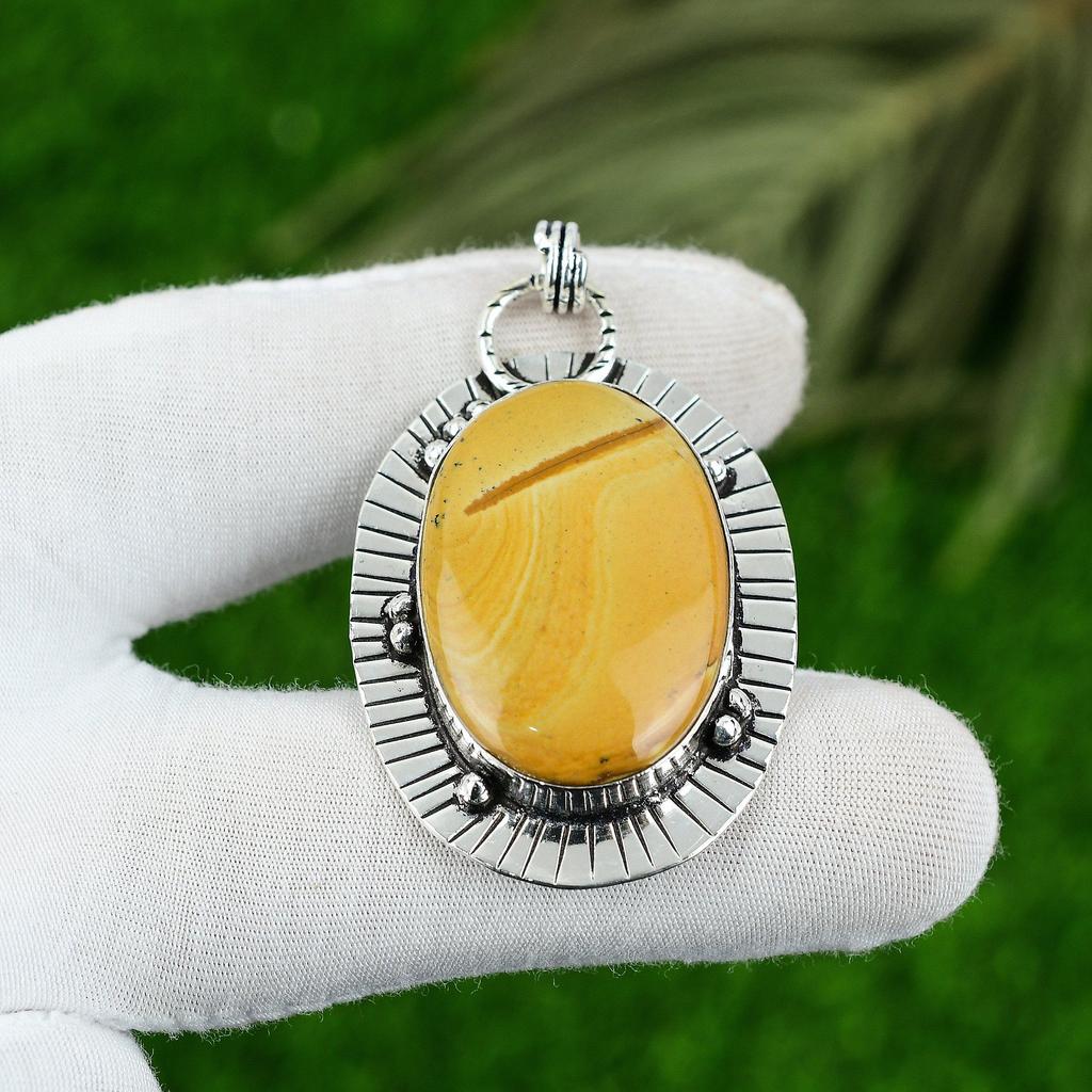 925 Silver Oval Picture Jasper Gemstone Bezel Wedding Handmade Pendant Jewelry