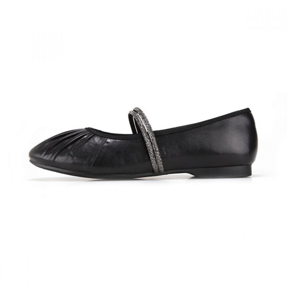 Barbara Lambskin Pleated Soft Jewel Strap Mary Jane Flat 1.5cm 2 Colors