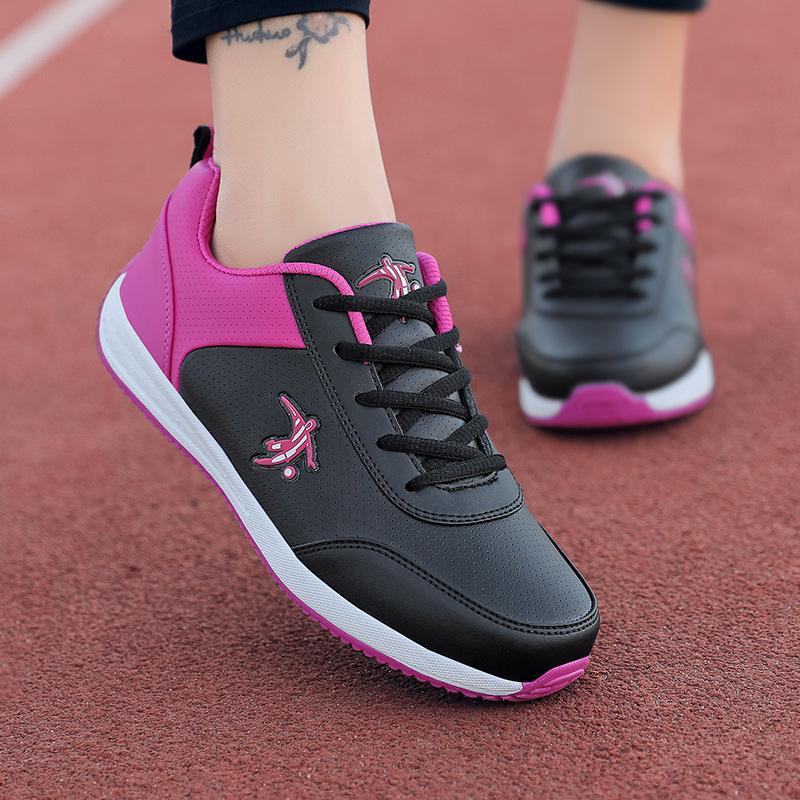 Women's shoes leather surface waterproof sports shoes spring lightweight soft sole running shoes women's casual shoes black shoes female brand