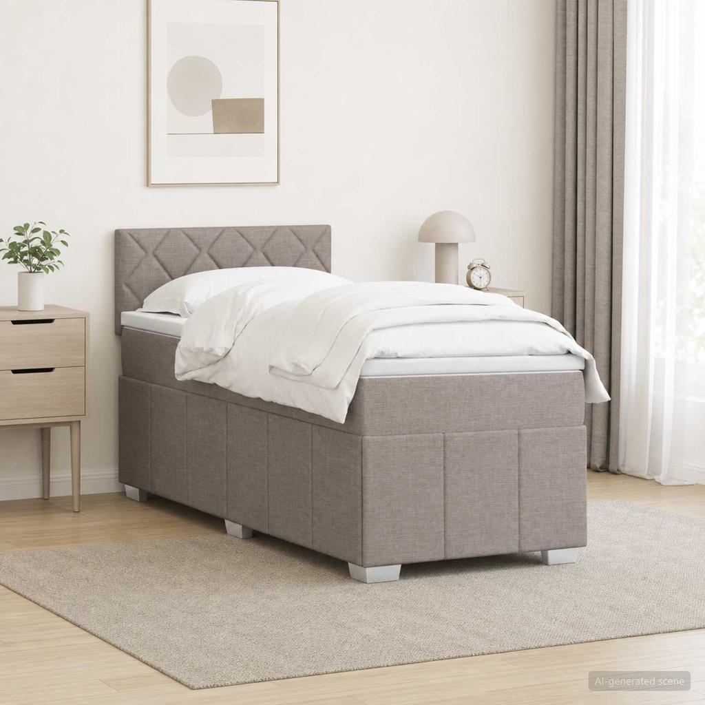 Box Spring Bed with Mattress and Headboard Taupe 90 x 200 cm Fabric