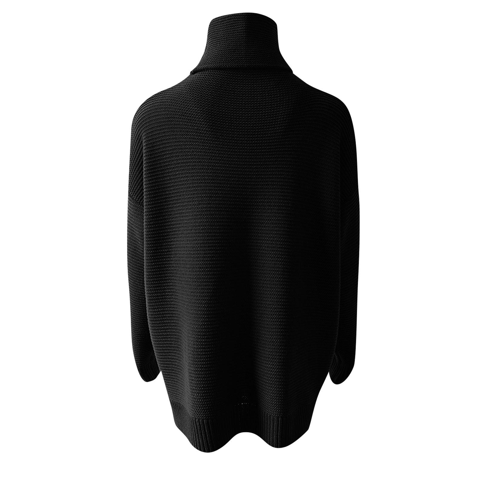 Женский вязаный свитер больших размеров с воротником-хомутом и длинными рукавами — фото 5