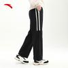 Anta Striped Letter Mid-Rise Fleece Straight Casual Pants Women Bottoms Basic-Black 162348305-2