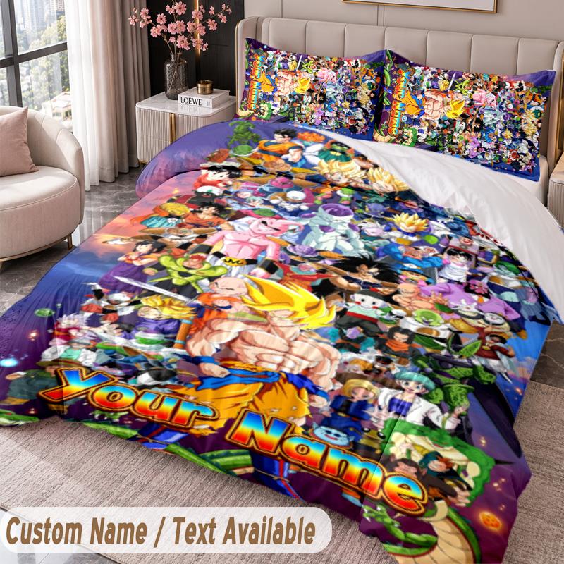 Custom Name Text 3Pcs Bedding Set Dragon Ball Duvet Cover And Two Pillowcases