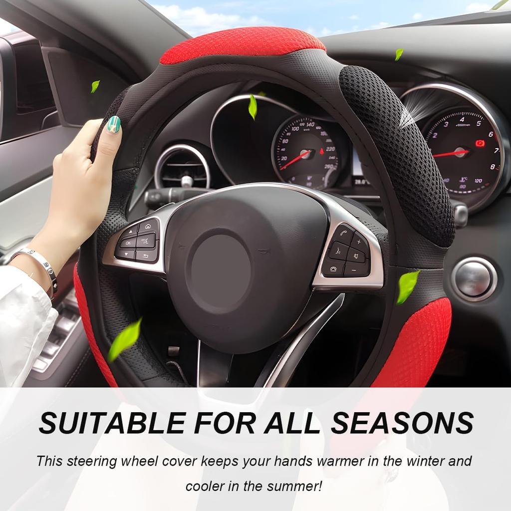 Car Steering Wheel Cover, 15" Anti-Slip Steering Wheel Protector Soft Hand Pad Cushion, Breathable Ice Silk Auto Wheel Wraps Comfy Grip All-Season