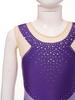 Girls Sparkly Rhinestones Leotard Gymnastics Costume Color Block Sheer Mesh Patchwork Sleeveless Bodysuit