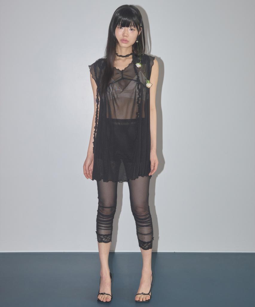 NOFFICIALNOFFICE Sheer Mesh Ribbon Dress Black