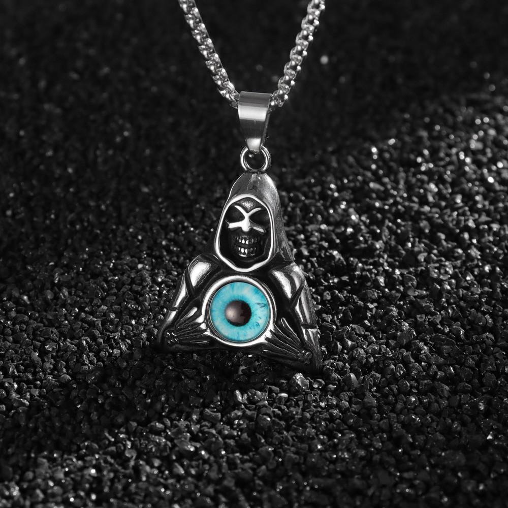 Triangle Ghost Head Men's Jewelry Complex Titanium Skull Pendant Necklace