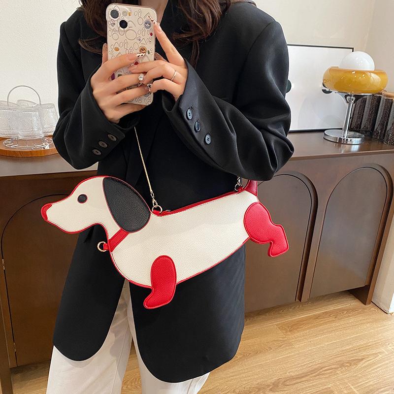 Yogodlns Cartoon Dog Design Shoulder Bag for Women's PU Leather Crossbody Bags with Chain Personalized Zipper Evening Party Purse Satchel