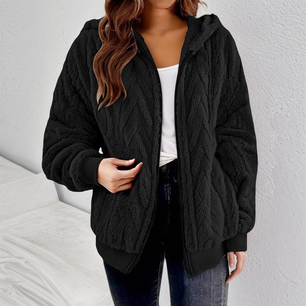 Fleece Jacket Women With Hood Fuzzy Zip Up Hoodie Oversized Soft Warm Knit Pullover Sweatshirt