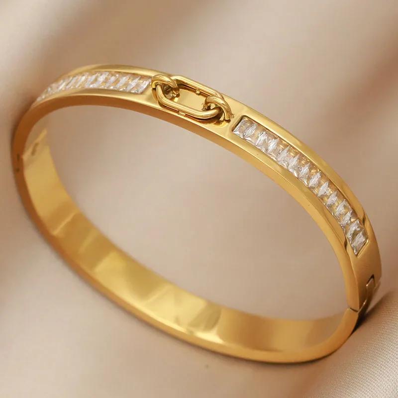Stainless Steel Multicolor Crystal Geometric Bangles&bracelets for Women Fashion Brand Jewelry Bangles Party Accessories Gifts