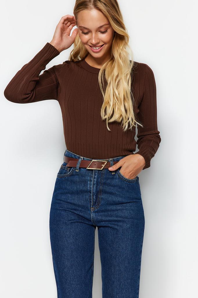 Women's Fashion New Sweater Orange Basic Crew Neck Knitwear Sweater