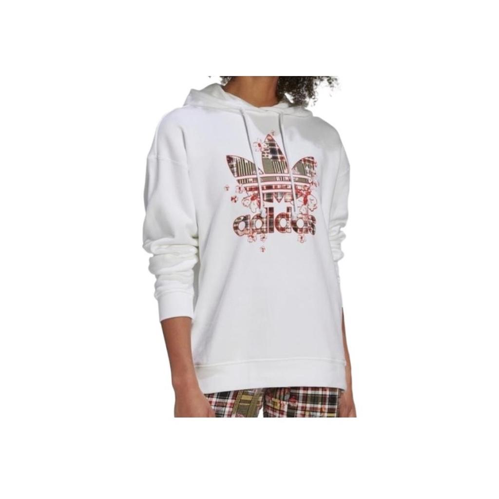 Adidas Originals Trefoil Logo Print Solid Color Hooded Pullover Long Sleeve Sweatshirt Women sweatshirt White H20456