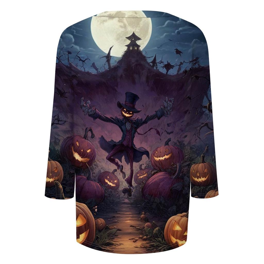 Damenoberteile Dreiviertelarmhemd V-Ausschnitt Lockeres Freizeitshirt Druck T-Shirt