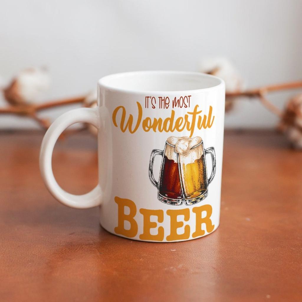1pc 11oz Double-Sided Printed Mug for Beer Lovers, Smooth Ceramic Cup for Coffee or Tea, Fun Present Idea for Friends and Coworkers