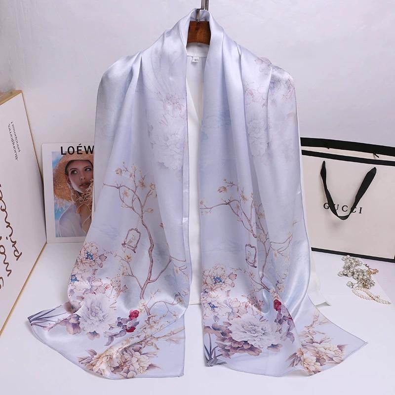 Chinese Ethnic Flower Style 100% Silk Scarves Shawls Long Silk Scarf 170*52Cm