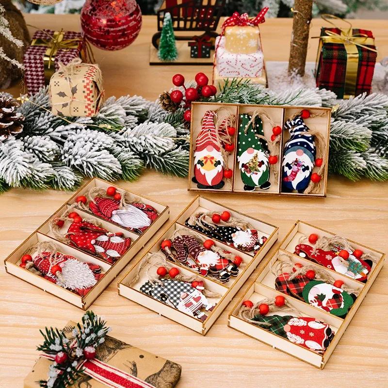 9PCS Christmas Tree Decor Wooden Dwarf Old Man Pendant With Wooden Box Xmas Ornaments For Navidad 2025 Decor