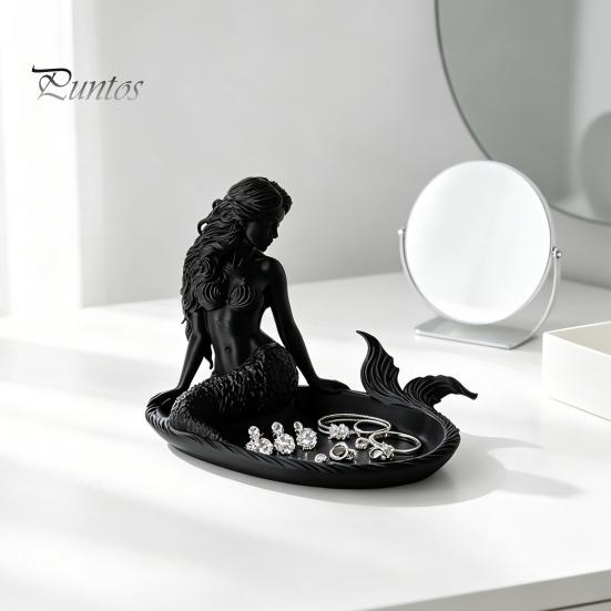 Decorative Ring Holder 3D Printed Mermaid Jewelry Tray, Vintage Rings Earrings Necklaces Organizing Display Tray Dish, Trinket Keys Plate for