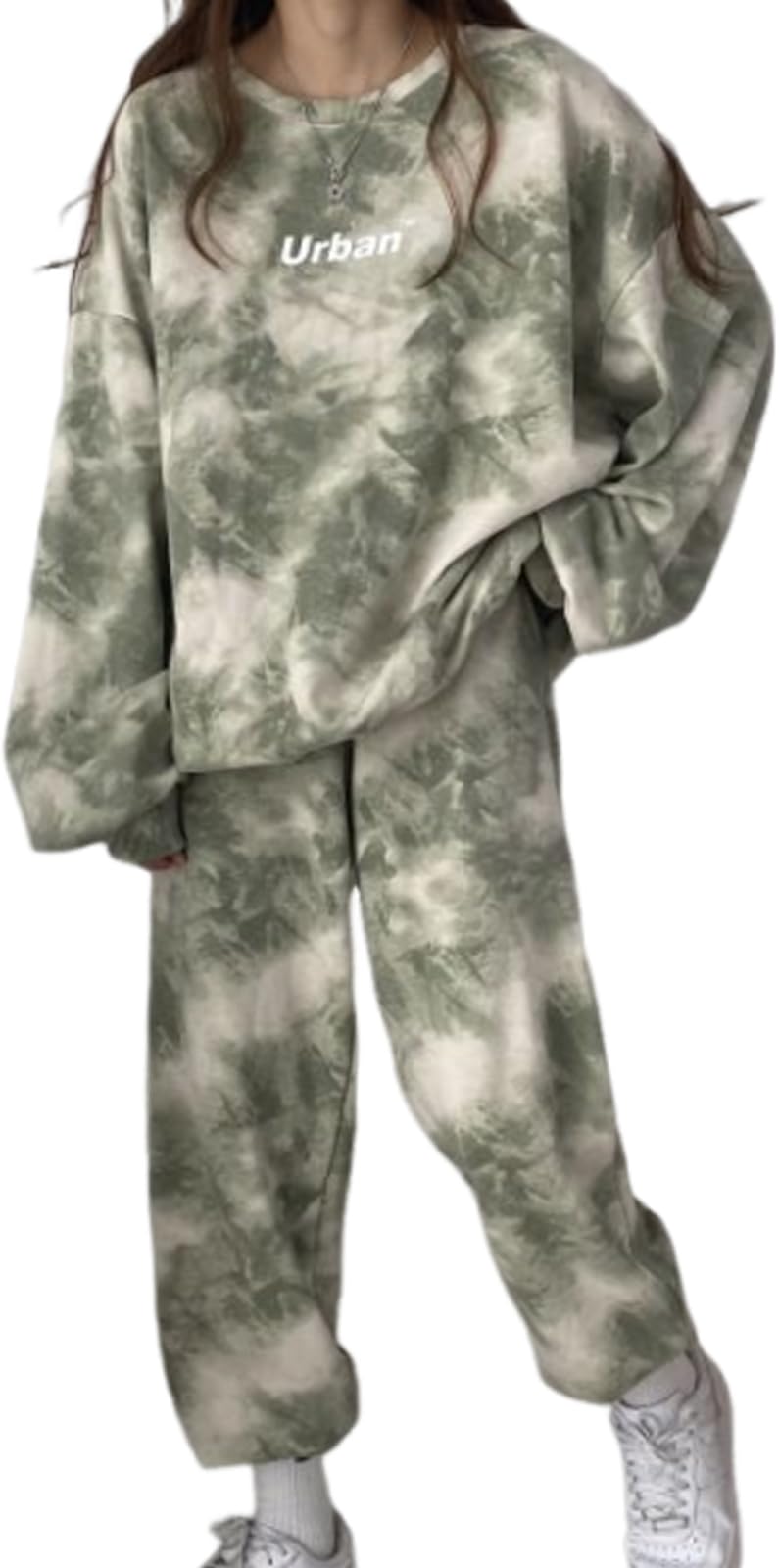 

Airby Logo Top and Long Street Top and Stylish Top and Women s Set, Bottoms, Sweatpants, Casual, Sportswear, Sleeve, Tie-Dye Pattern, Style, Rough, зелёный