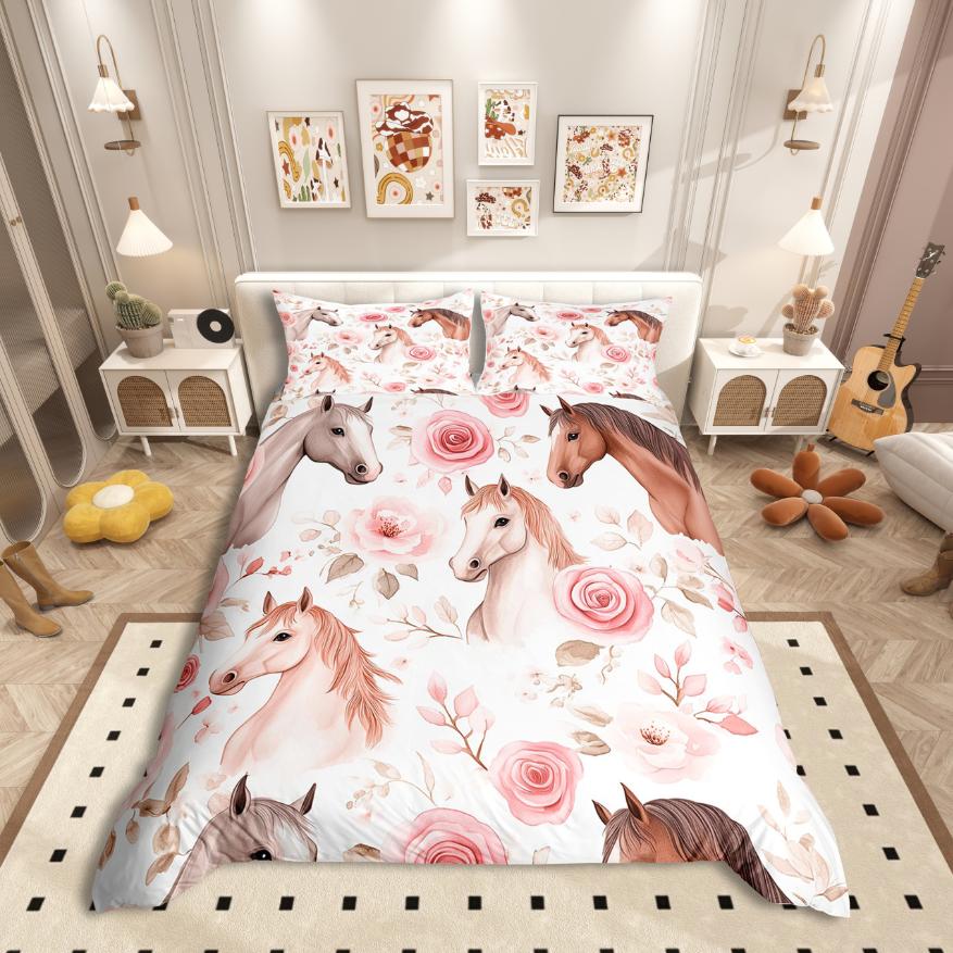 Homewish Cute Highland Cattle Duvet Cover Set,Farm Animal Bedding Set,Colorful Rustic Flower Floral Bed Set For Girls Boys
