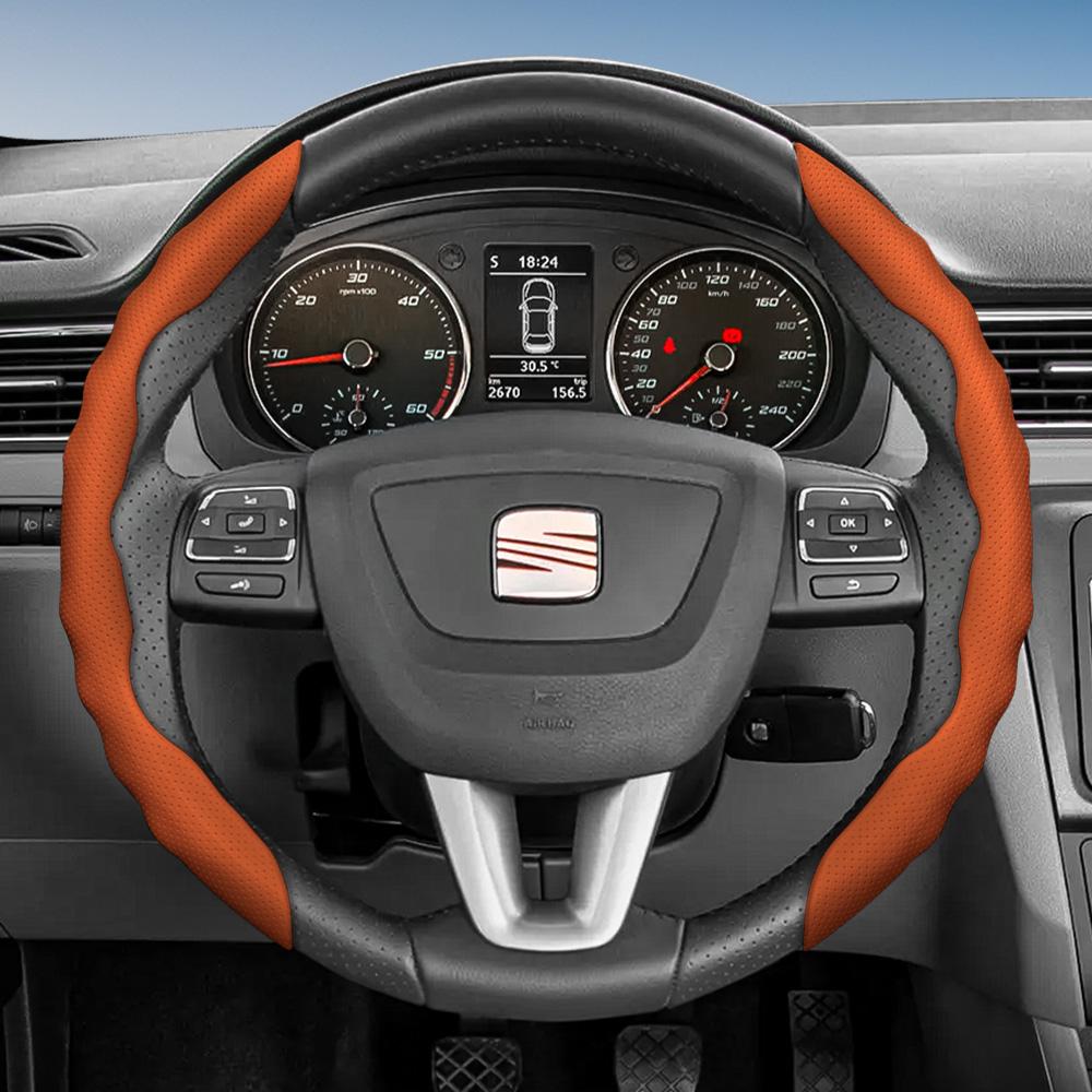 Suitable for Seat Steering Wheel Cover, Wave-Shaped Sporty Design, Breathable Leather, Segmented Anti-Slip Sweat-Absorbing Protective