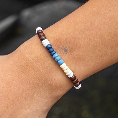 Modern European & American Style Coconut Wood & Crushed Shell Beaded Hip-Hop Men's Bracelet