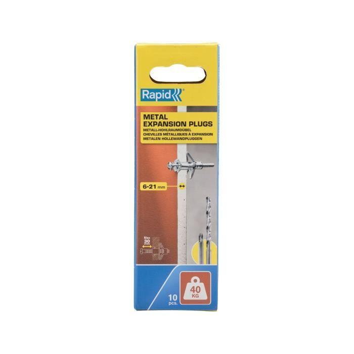 Chevilles À Expansion Métal Pour Cloison Plâtre - RAPID - Ø11 - 6-21mm - Lot De 10 - Charge Max 40 Kg - 5001550