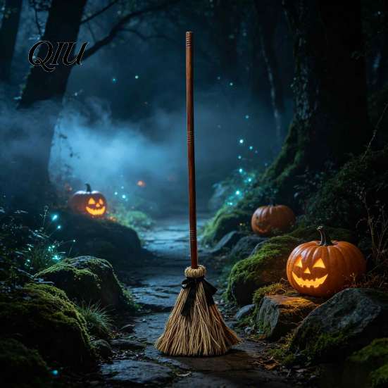 Filmstil Häxkvast Elektrisk Sopkvast Leksak, med Beröringskänslig Gungande Rekvisita, Retro Utomhus Trädgård Halloween-prydnad Halmkvast, för